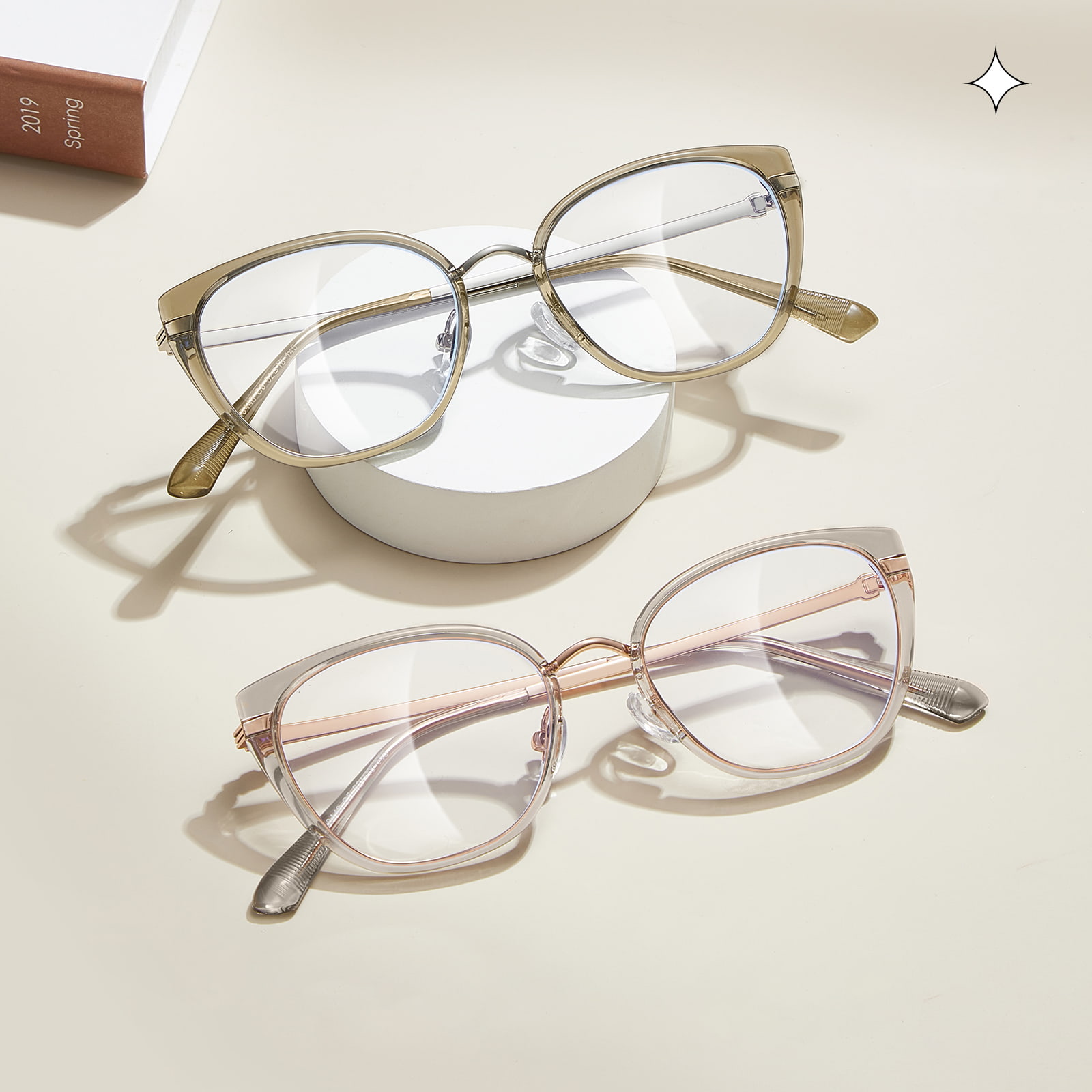 210448 Occhiali trasparenti anti-luce blu con lettere a strisce Cat-Eye