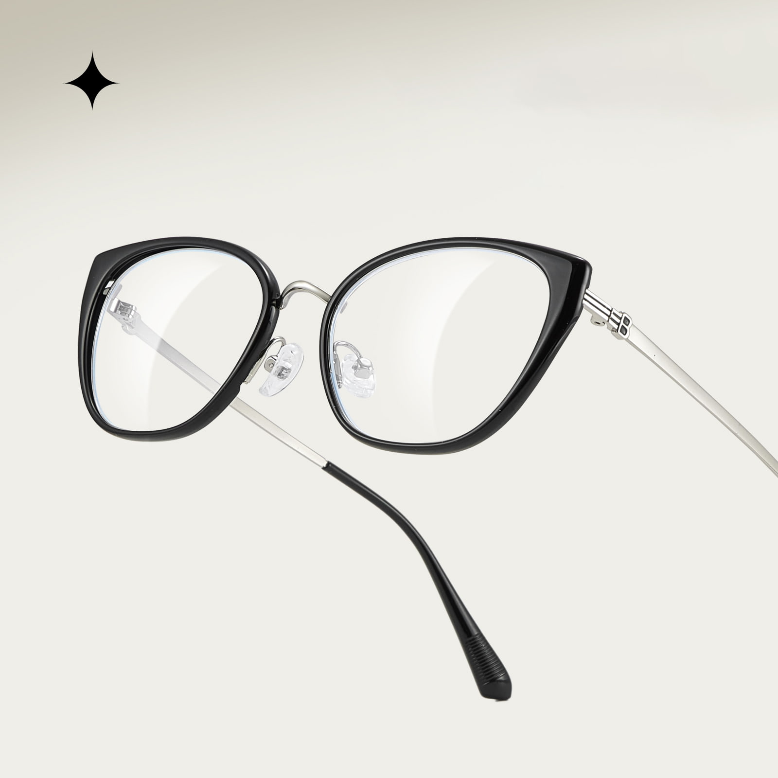 210448 Occhiali trasparenti anti-luce blu con lettere a strisce Cat-Eye