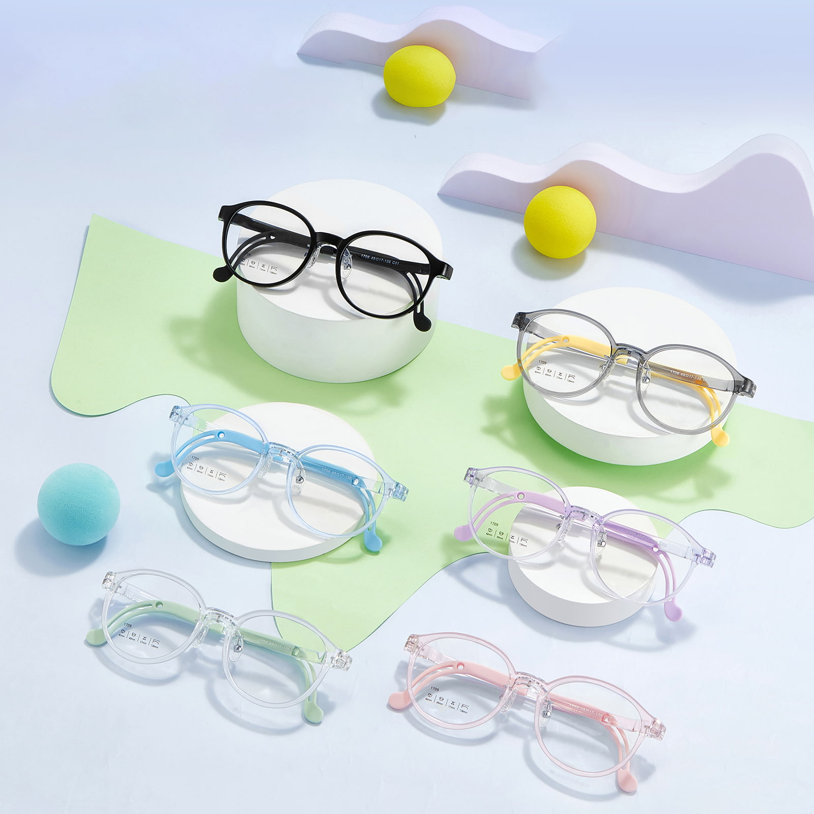 1709 Occhiali per bambini con nasello in silicone morbido, resistente agli urti e flessibile